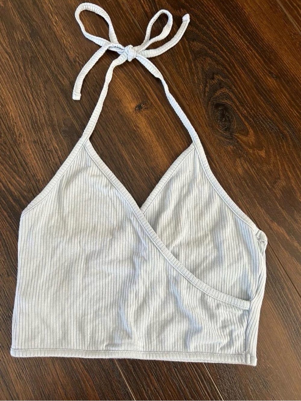 Light Blue Ribbed Halter Crop Top - Women